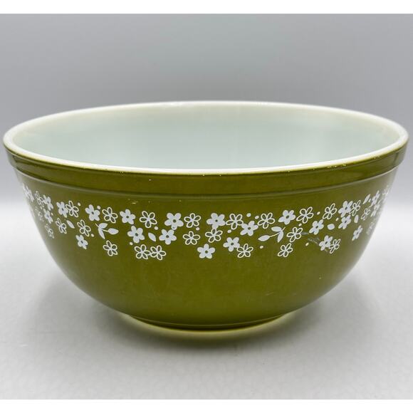 Vintage PYREX 403 Green Crazy Daisy Spring Blossom Glass Mixing Bowl 2.5 Qt - Picture 1 of 8
